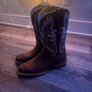 Woman’s Shyanne Brown Square Toe Western Boots with Teal Stitching
